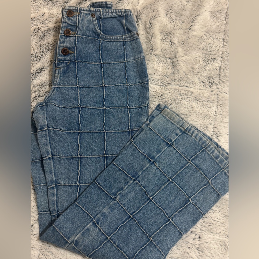 Vintage Grid Wide-Leg Jeans in Blue Denim missimo girls size 12